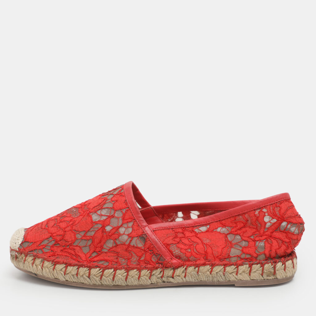 luxury-women-valentino-used-shoes-p1160965-002 Valentino Red Lace Espadrille Flats Size 36