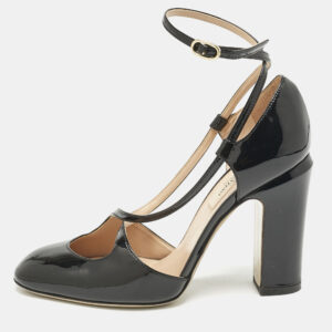 Valentino Black Patent Leather Ankle Strap Block Heel Pumps Size 36
