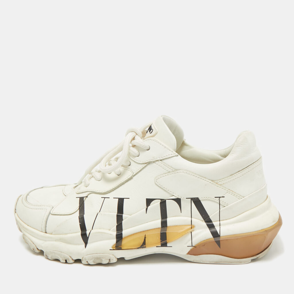 Valentino White Leather VLTN Bounce Sneakers Size 36