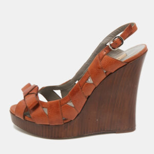 Valentino Brown Leather Bow Wedge Sandals Size 39