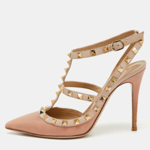 Valentino Beige/Pink Leather Rockstud Caged Pumps Size 37.5