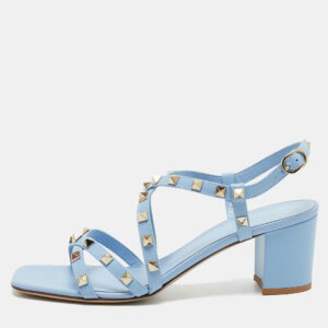 valentino light blue leather rockstud crisscross ankle strap sandals size 39