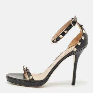 Valentino Black Leather Rockstud Ankle Strap Sandals Size 38.5