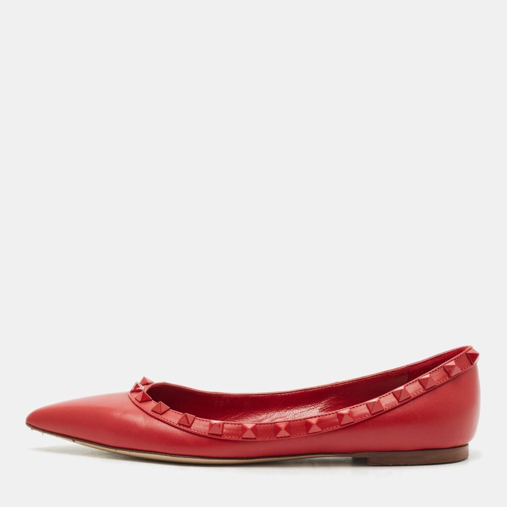 luxury-women-valentino-used-shoes-p1169262-003 Valentino Red Leather Rockstud Ballet Flats Size 37