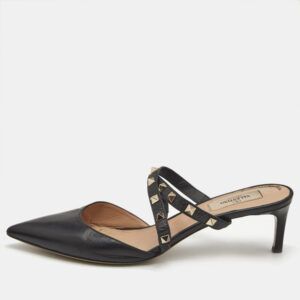 Valentino Black Leather Rockstud Mules Size 40.5