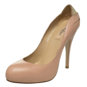 Valentino Beige Leather Embellished Platform Pumps Size 39.5