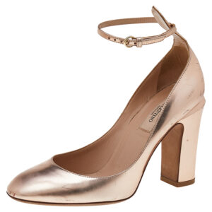 Valentino Metallic Pink Leather Tango Mary Jane Pumps Size 36.5