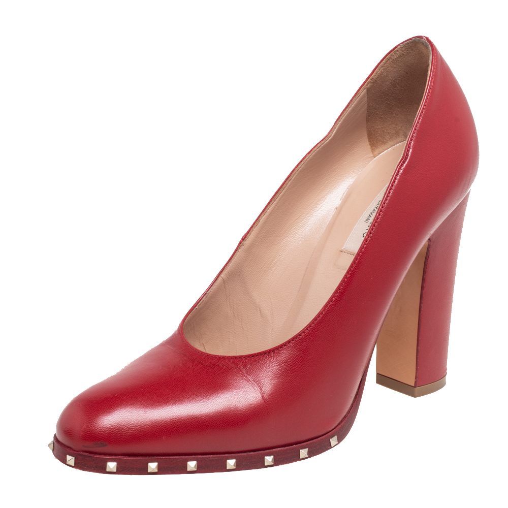 luxury-women-valentino-used-shoes-p542661-003-2 Valentino Red Leather Soul Rockstud Block Heel Pumps Size 37.5