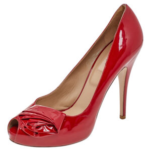 Valentino Red Patent Leather Peep Toe Platform Pumps Size 40