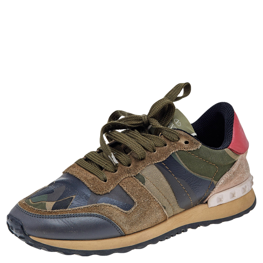 luxury-women-valentino-used-shoes-p560944-001-2 Valentino Multicolor Camouflage Suede And Leather Rockrunner Sneakers Size 36