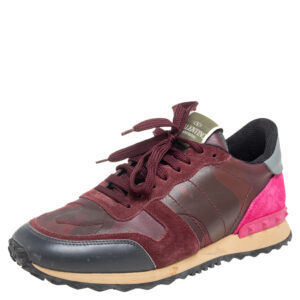 Valentino Multicolor Suede, Camouflage Leather and Canvas Rockrunner Sneakers Size 40