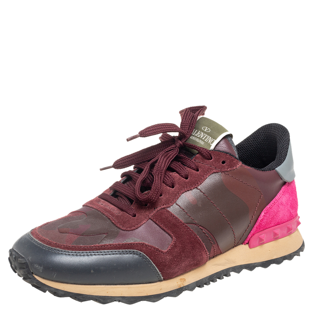 luxury-women-valentino-used-shoes-p570028-005-2 Valentino Multicolor Suede, Camouflage Leather and Canvas Rockrunner Sneakers Size 40