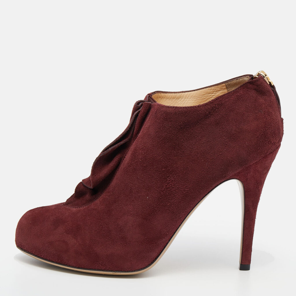 luxury-women-valentino-used-shoes-p626709-002-1 Valentino Red Suede Ankle Booties Size 38.5