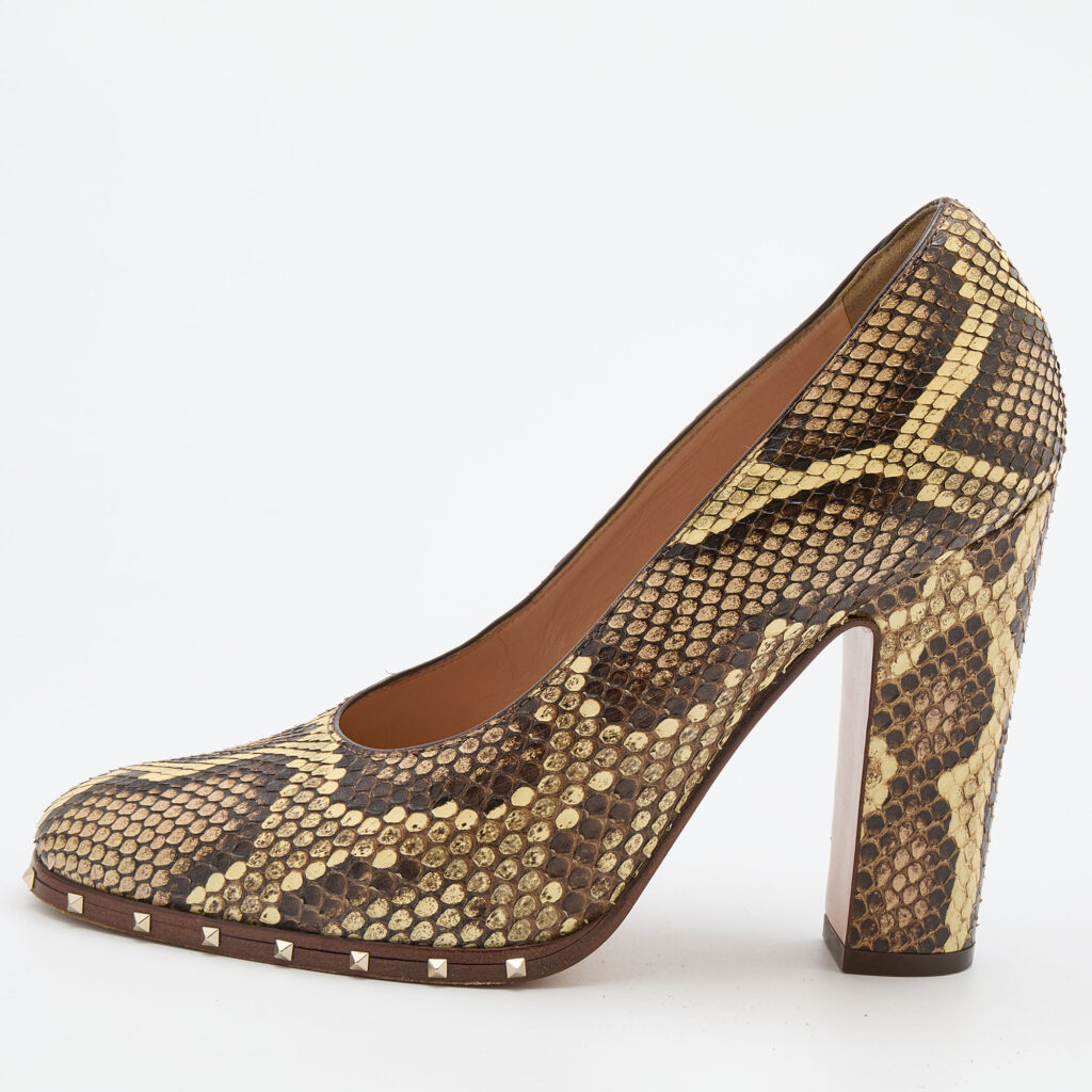 Valentino Multicolor Python Leather Studded Round Toe Pumps Size 37.5