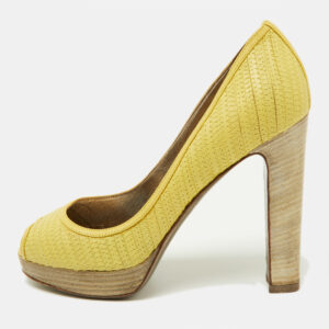 Valentino Yellow Embroidered Leather Peep Toe Platform Pumps Size 37