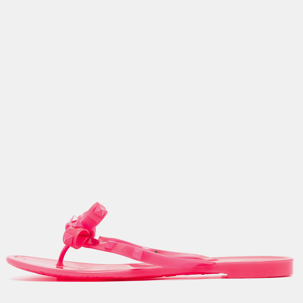 luxury-women-valentino-used-shoes-p965707-003 Valentino Pink Rubber Rockstud Slide Flats Size 38