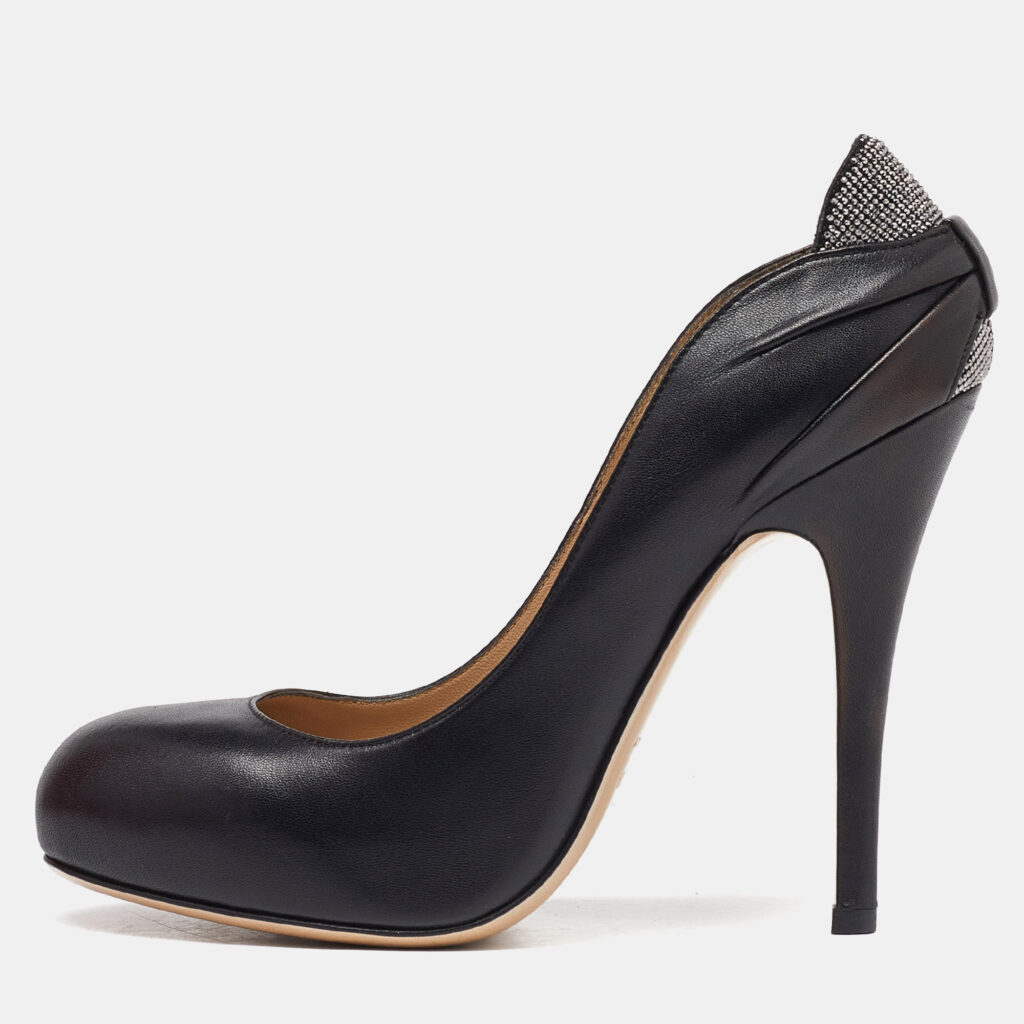 luxury-women-valentino-used-shoes-p977597-002 Valentino Black Leather Round Toe Pumps Size 36