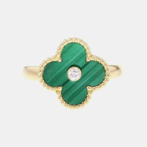 Van Cleef & Arpels 18K Yellow Gold and Diamond Vintage Alhambra Ring EU 55