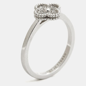 Van Cleef & Arpels Sweet Alhambra Diamond 18k White Gold Ring Size 57