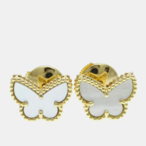 Van Cleef & Arpels 18K Yellow Gold, Mother of Pearl Butterfly Sweet Alhambra Studs Earrings