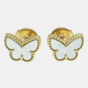 Van Cleef & Arpels 18K Yellow Gold, Mother of Pearl Sweet Alhambra Papillon Stud Earrings