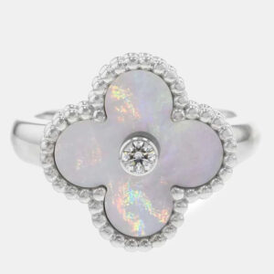 Van Cleef & Arpels 18K White Gold Vintage Alhambra Ring EU 49