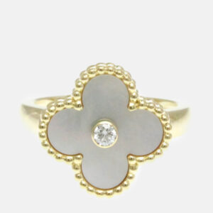 Van Cleef & Arpels  18K Yellow Gold Diamond Mother of Pearl Vintage Alhambra Ring EU 51