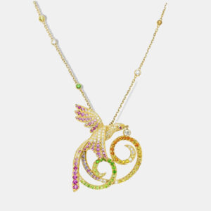 Van Cleef & Arpels 18K Yellow Gold Oiseaux de Paradis  Multicolor Diamond Pendant Necklace