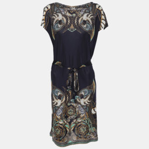 Versace Collection Blue Printed Jersey Belted Mini Dress M
