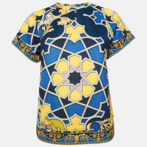 Versace Collection Navy Blue Printed Jersey Neoprene T-Shirt S