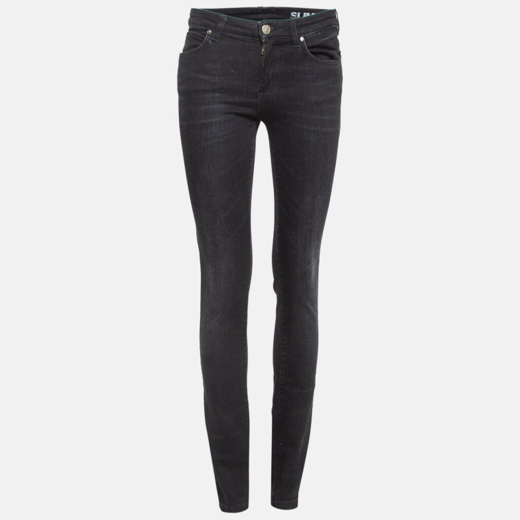 luxury-women-versace-collection-used-clothes-p987480-001 Versace Collection Black V Studded Denim Slim Jeans S Waist 26"