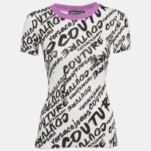 Versace Jeans Couture White Logo Brush Print Cotton Crew Neck T-Shirt XS