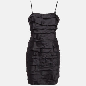 Versace Jeans Couture Black Satin Ruffled Mini Dress M