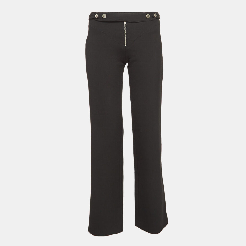 luxury-women-versace-jeans-couture-used-clothes-p1040221-001 Versace Jeans Couture Black Stretch Crepe Embellished Waist Trousers S