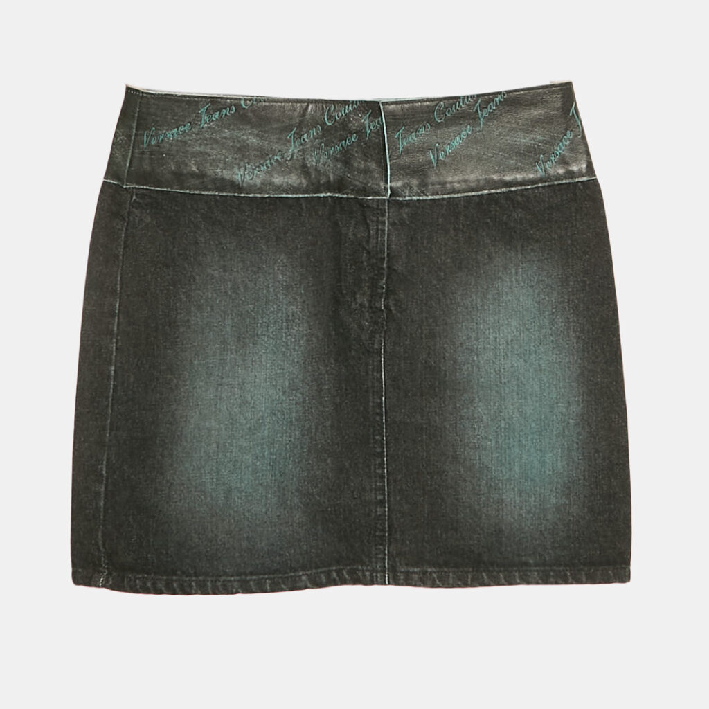 luxury-women-versace-jeans-couture-used-clothes-p1112436-002 Versace Jeans Couture Black Washed Denim Leather Detail Mini Skirt M