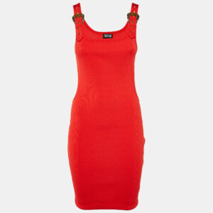 Versace Jeans Couture Neon Red Rib Knit Cutout Mini Dress S