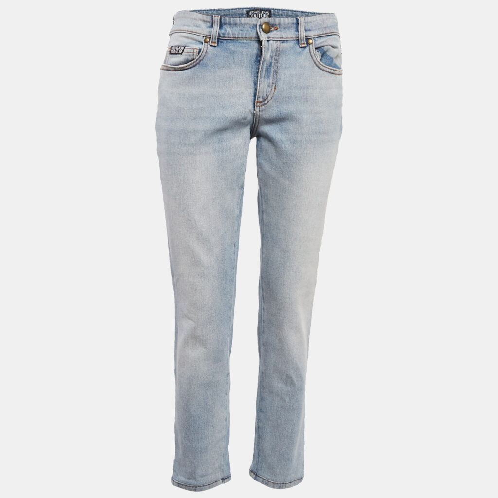 luxury-women-versace-jeans-couture-used-clothes-p1169823-001 Versace Jeans Couture Blue Logo Print Denim Jeans M Waist 28"