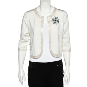 Versace Jeans Couture White Silk Knit Sequin Embellished Open Front Shrug L