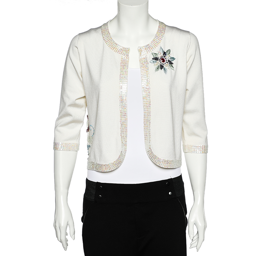 luxury-women-versace-jeans-new-clothes-p542364-003-2 Versace Jeans Couture White Silk Knit Sequin Embellished Open Front Shrug L