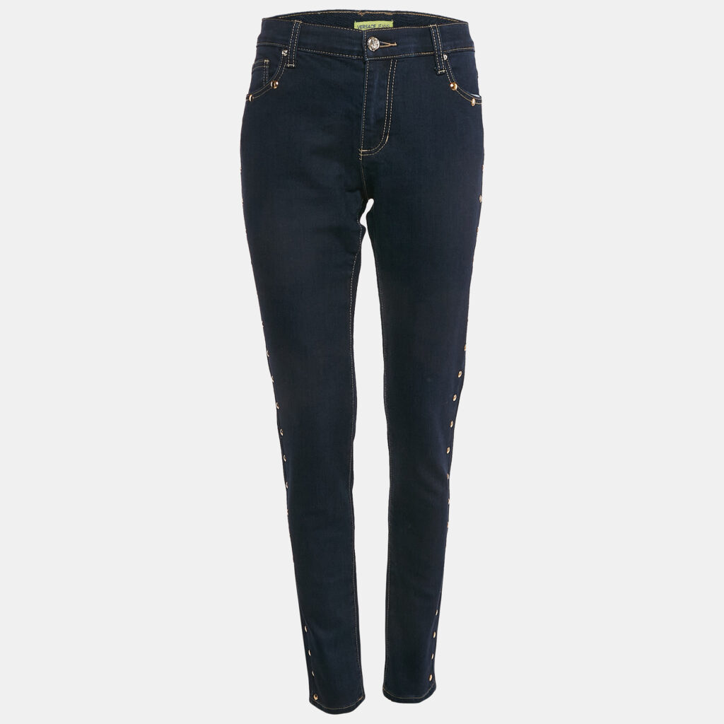 luxury-women-versace-jeans-used-clothes-p1107523-003 Versace Jeans Dark Blue Denim Stud Detail Jeans Waist 32"