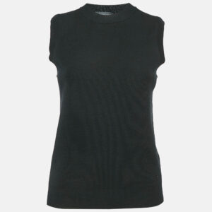 Versace Black Logo Embroidered Virgin Wool Sleeveless Top S
