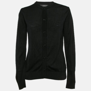 Versace Black Wool Knit Button Front Cardigan S
