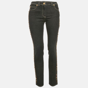 Versace Navy Blue Studded Denim Medusa Button Detail Jeans M Waist 28"