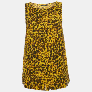 Versace Yellow Leopard Print Silk Pleated Top M