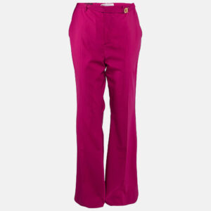Versace Pink Wool Medusa Detail Belted Trousers XXL