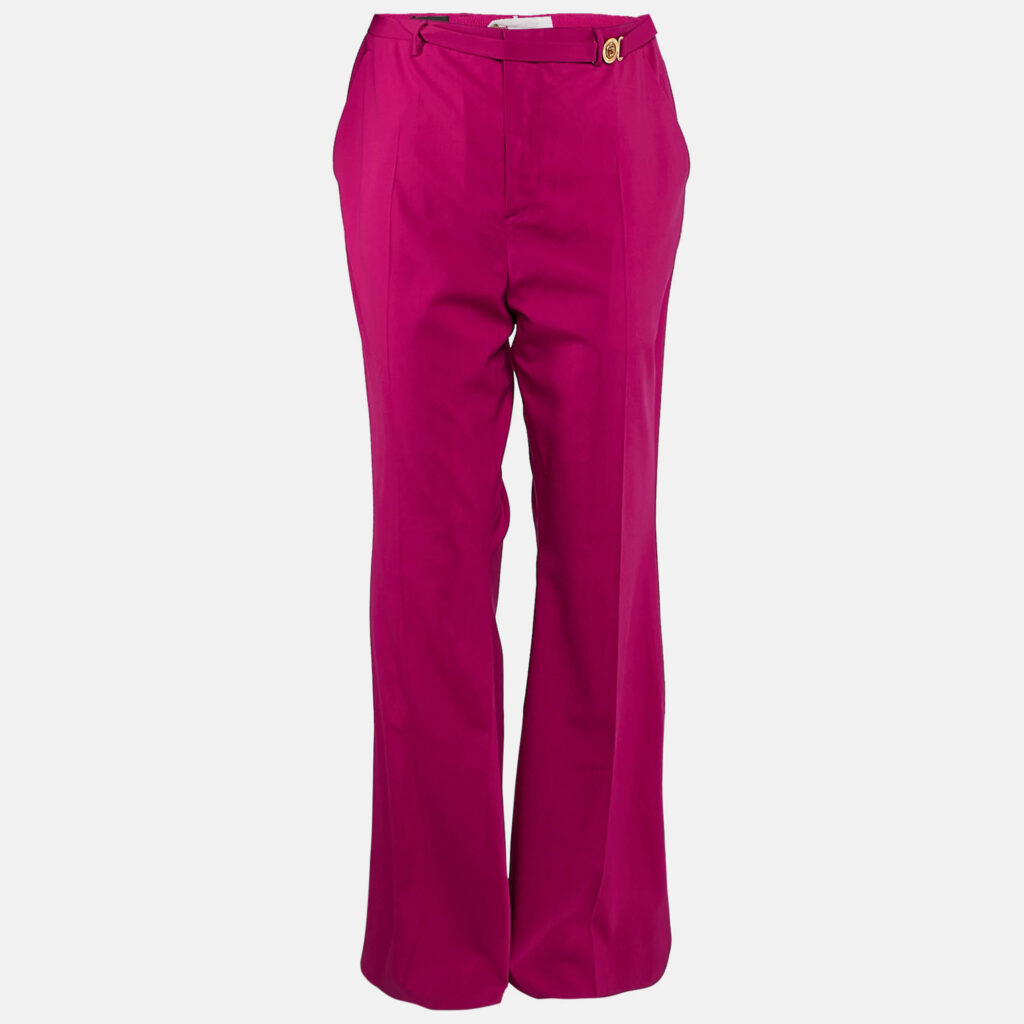 Versace Pink Wool Medusa Detail Belted Trousers XXL
