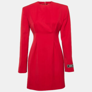 Versace Red Wool Corset Long Sleeve Mini Dress S
