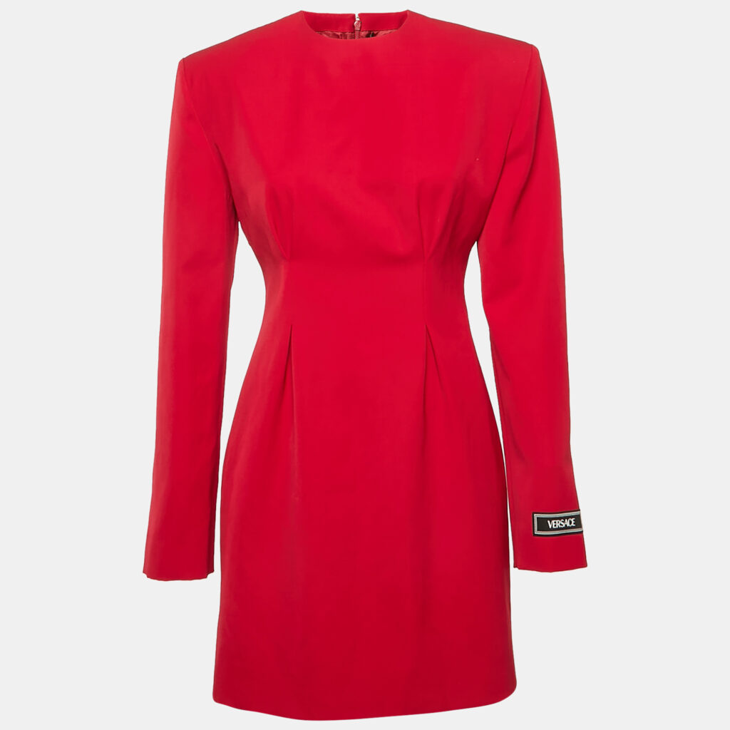 luxury-women-versace-new-clothes-p1155157-004 Versace Red Wool Corset Long Sleeve Mini Dress S