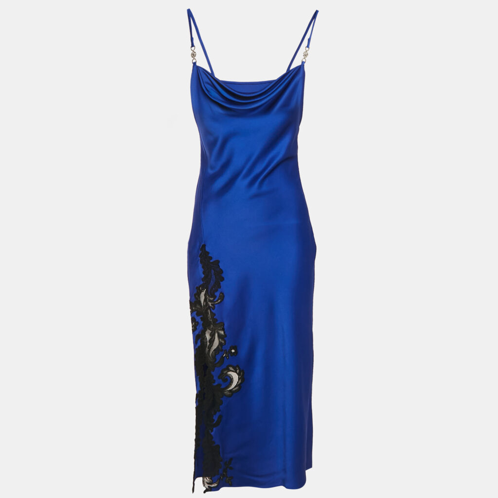 luxury-women-versace-new-clothes-p1167778-002 Versace Blue Barocco Lace Satin Silk Cowl Neck Slip Dress S