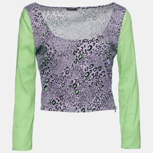 Versace Purple Leopard Print Knit Crop Top L